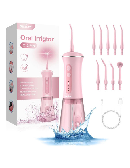 Flosser de Agua Sejoy C12 Inalámbrico 350ML 5 Modos Rosa