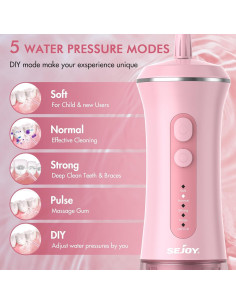 Flosser de Agua Sejoy C12 Inalámbrico 350ML 5 Modos Rosa 2