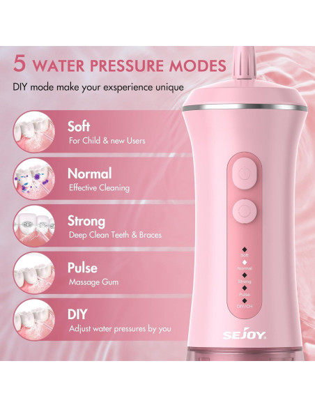 Flosser de Agua Sejoy C12 Inalámbrico 350ML 5 Modos Rosa
