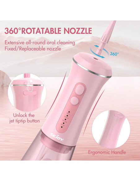 Flosser de Agua Sejoy C12 Inalámbrico 350ML 5 Modos Rosa