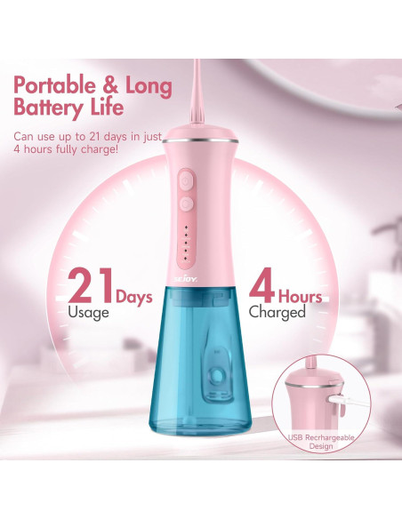 Flosser de Agua Sejoy C12 Inalámbrico 350ML 5 Modos Rosa