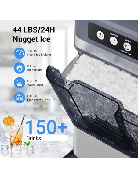 Fabricador de Hielo Nugget QAUSOU 19.96 kg/día Acero Inoxidable