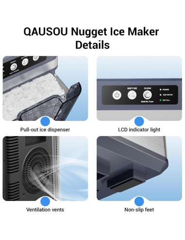 Fabricador de Hielo Nugget QAUSOU 19.96 kg/día Acero Inoxidable