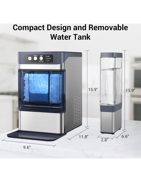 Fabricador de Hielo Nugget QAUSOU 19.96 kg/día Acero Inoxidable