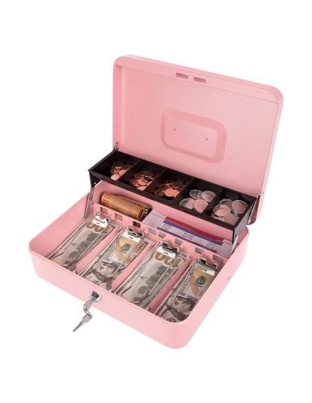 Caja de Dinero Crinwaki con Cerradura Llave 30x24x9cm Rosa