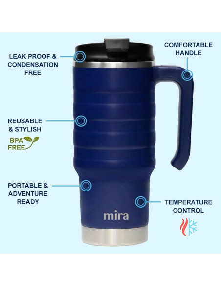 Taza de Viaje Aislada MIRA 24 oz Acero Inoxidable Marino