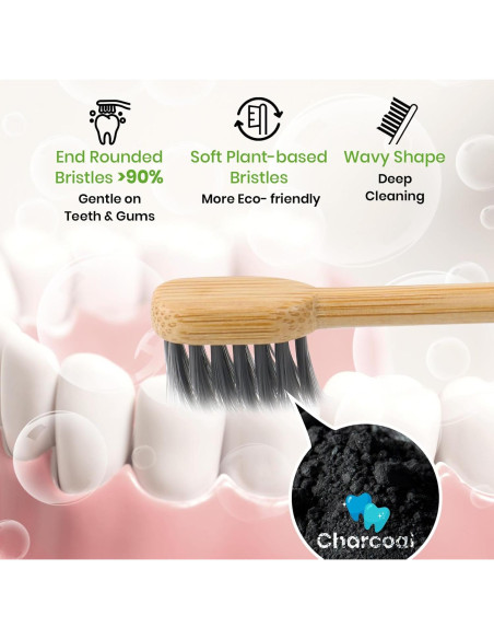 Cabezas de cepillo de dientes de bambú Ponpace, cerdas suaves