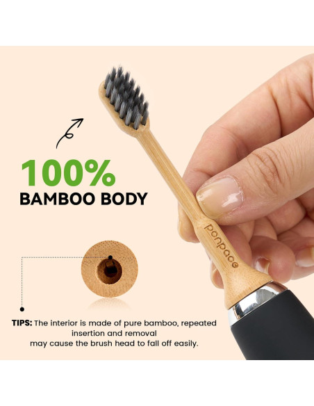 Cabezas de cepillo de dientes de bambú Ponpace, cerdas suaves