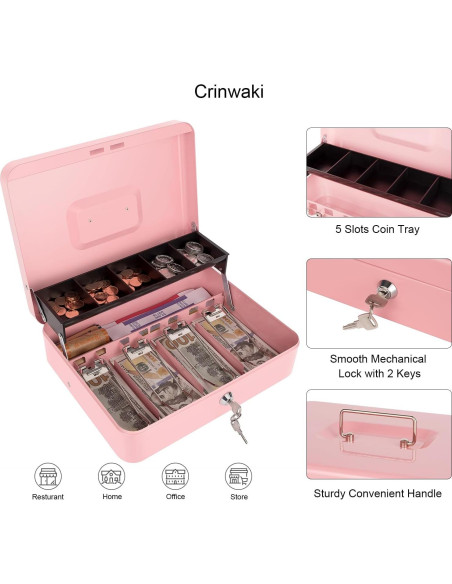 Caja de Dinero Crinwaki con Cerradura Llave 30x24x9cm Rosa