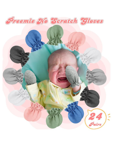 Mitones para Bebés Prematuros Vabean - 24 Pares Algodón Sin Rasguños