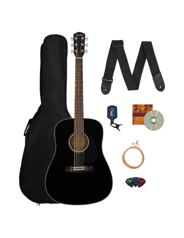 Guitarra Acústica Dreadnought Fender CD-60S Negra con Accesorios