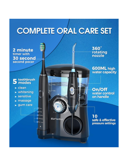 Cepillo de Dientes Eléctrico y Irrigador GLAMORORAL 600ML 10 Modos