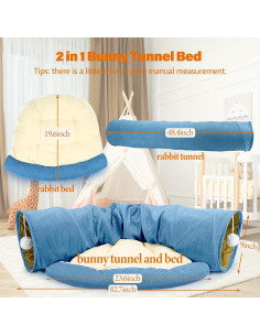 Cama túnel BWOGUE para conejos y gatos, colapsable 2 en 1 2