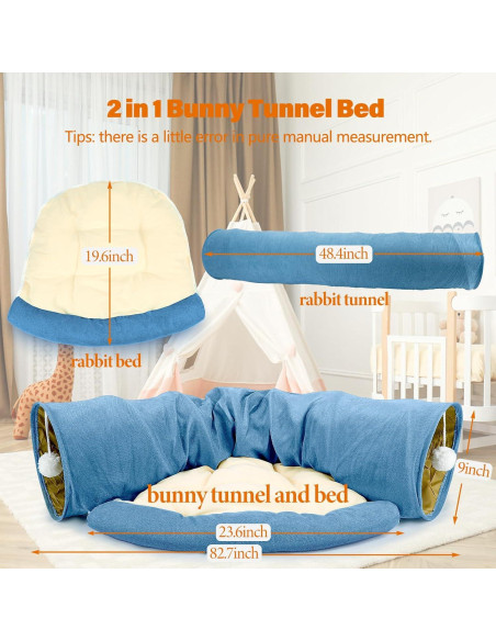 Cama túnel BWOGUE para conejos y gatos, colapsable 2 en 1