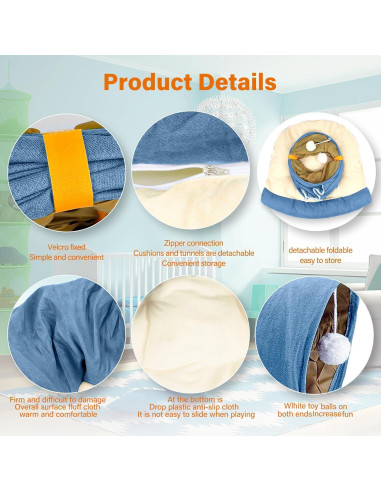 Cama túnel BWOGUE para conejos y gatos, colapsable 2 en 1