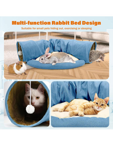 Cama túnel BWOGUE para conejos y gatos, colapsable 2 en 1