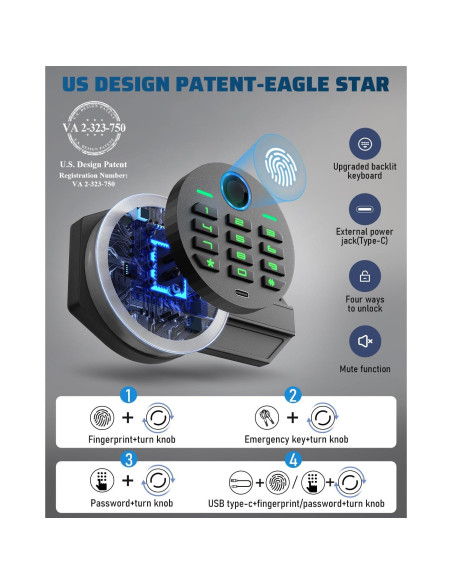 Caja Fuerte Biométrica Kavey 2.0 Pies Cúbicos con Alarma