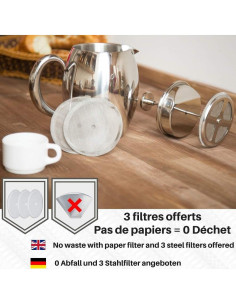 Prensa Francesa VeoHome 0.75L Acero Inoxidable Irrompible 2