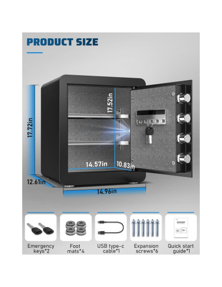 Caja Fuerte Biométrica Kavey 2.0 Pies Cúbicos con Alarma