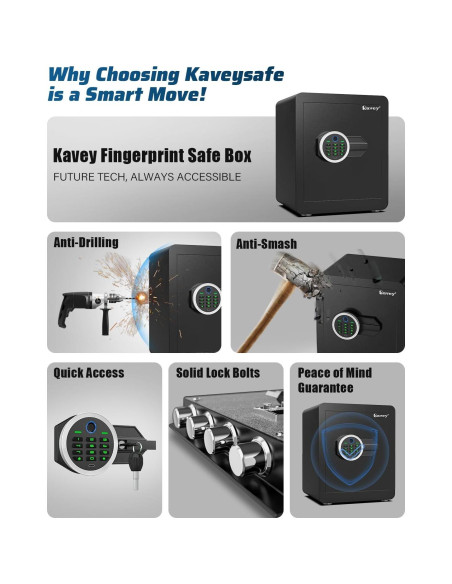 Caja Fuerte Biométrica Kavey 2.0 Pies Cúbicos con Alarma