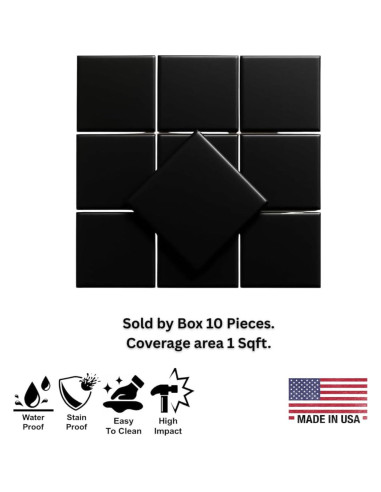 Azulejo Cerámico Brillante Tenedos 10.8x10.8 cm Negro - Caja 10 Pzas