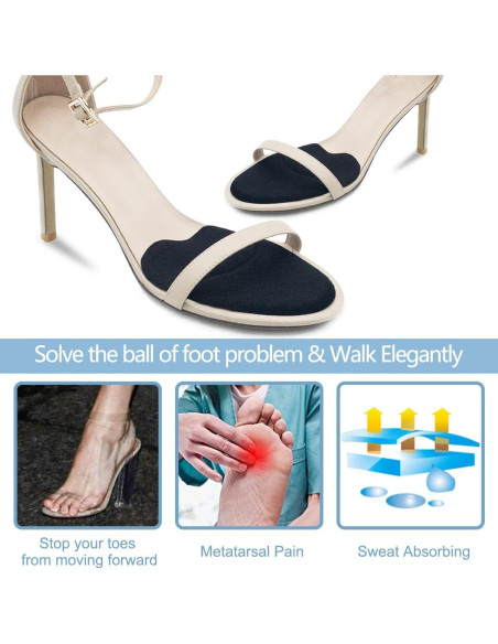 Almohadillas Metatarsales Beautulip para Mujeres - 3 Pares Negros