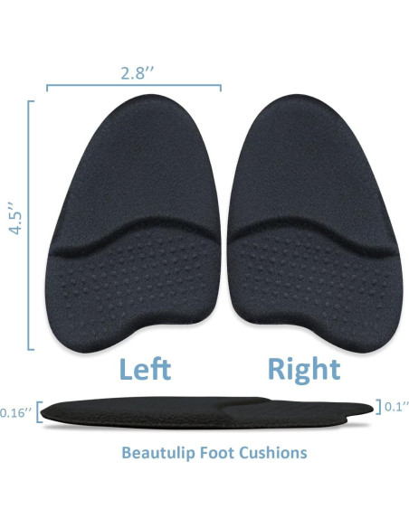 Almohadillas Metatarsales Beautulip para Mujeres - 3 Pares Negros