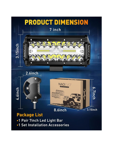 Barra de Luz LED NAOEVO 17.78cm 240W 24000LM Blanca