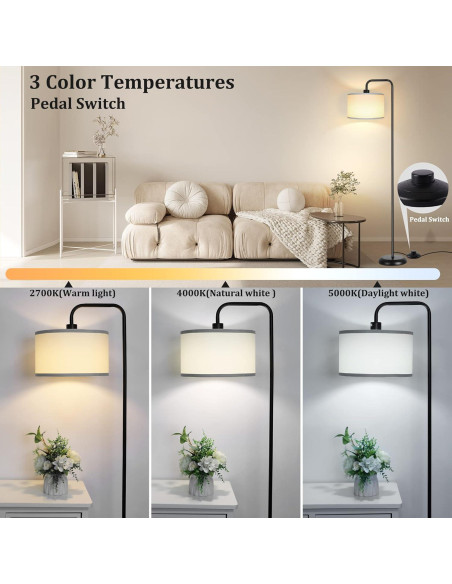 Lámpara de Pie LED Negra PARTPHONER 3 Temperaturas 9W