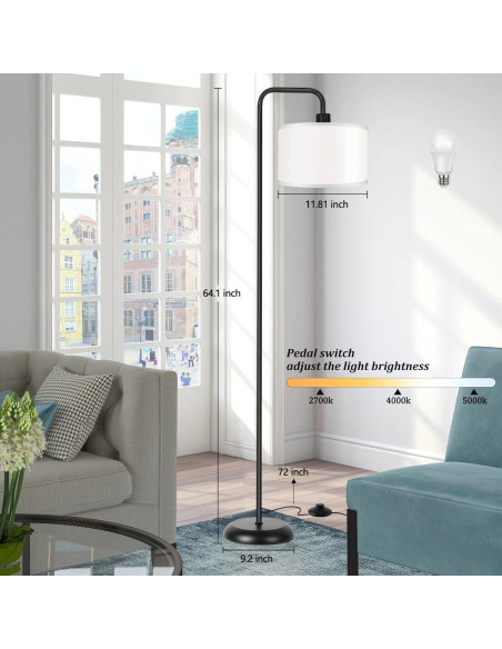 Lámpara de Pie LED Negra PARTPHONER 3 Temperaturas 9W