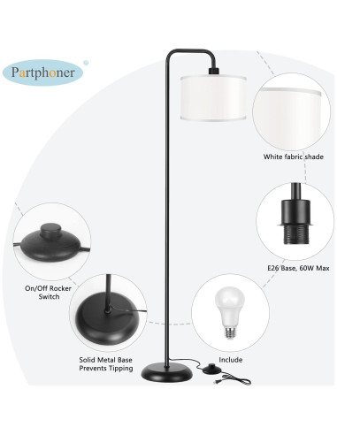 Lámpara de Pie LED Negra PARTPHONER 3 Temperaturas 9W