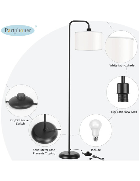 Lámpara de Pie LED Negra PARTPHONER 3 Temperaturas 9W