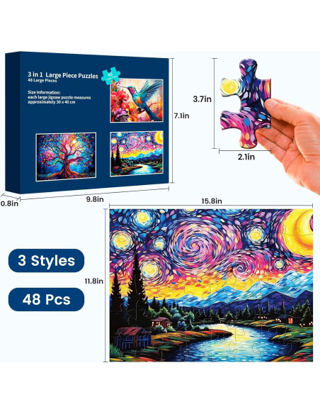 3 Paquetes de 48 Puzzles Grandes Maiqufa para Personas Mayores