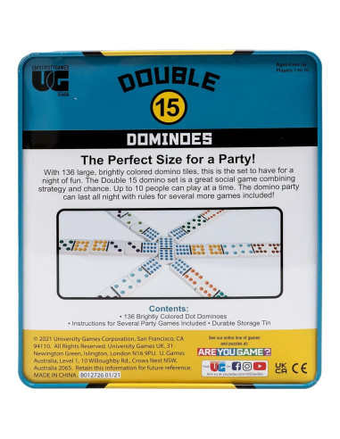 Juego de Dominó Doble 15 University Games - 132 Fichas Coloridas