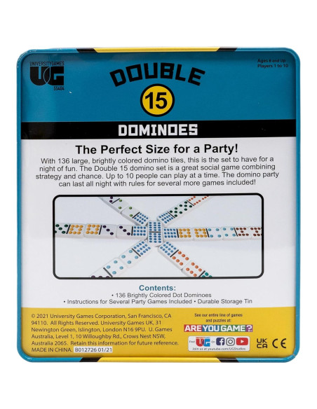 Juego de Dominó Doble 15 University Games - 132 Fichas Coloridas