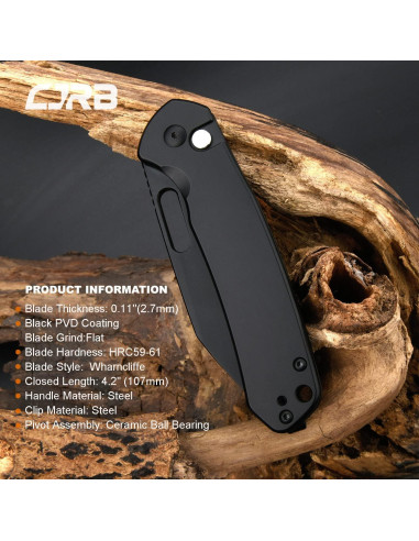 Cuchillo Plegable CJRB Pyrite-Alt 7.9 cm Acero AR-RPM9 Negro