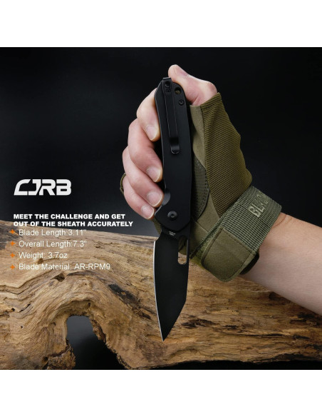 Cuchillo Plegable CJRB Pyrite-Alt 7.9 cm Acero AR-RPM9 Negro