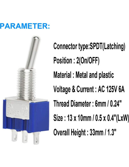 DAOKI Mini Interruptor Basculante SPDT 10PCS 2 Posiciones