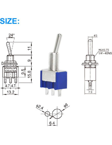 DAOKI Mini Interruptor Basculante SPDT 10PCS 2 Posiciones