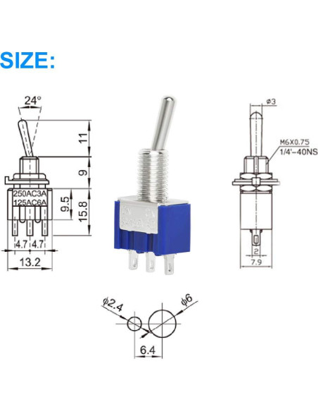 DAOKI Mini Interruptor Basculante SPDT 10PCS 2 Posiciones