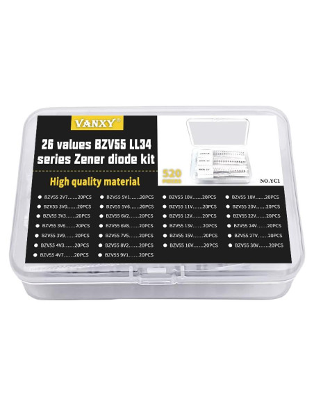 Kit de Diodos Zener SMD 0.5W 520Pcs 26 Voltajes VANXY