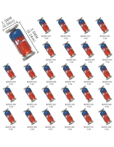 Kit de Diodos Zener SMD 0.5W 520Pcs 26 Voltajes VANXY