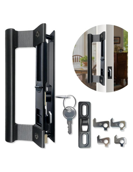 Juego de Manijas de Puerta Deslizante Young Dance Negro con Cerradura