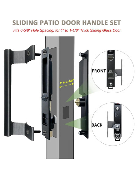 Juego de Manijas de Puerta Deslizante Young Dance Negro con Cerradura