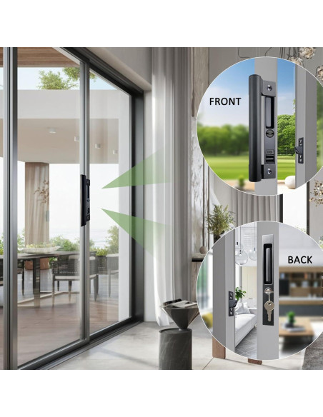 Juego de Manijas de Puerta Deslizante Young Dance Negro con Cerradura