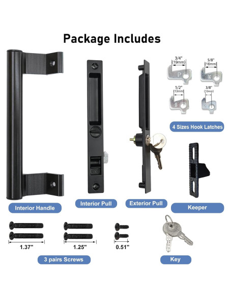 Juego de Manijas de Puerta Deslizante Young Dance Negro con Cerradura