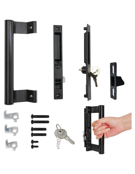 Juego de Manijas de Puerta Deslizante Young Dance Negro con Cerradura