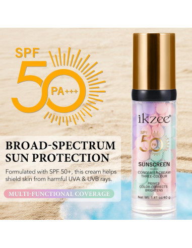 Primer Facial 3 en 1 SPF 50 Hidratante y Corrector de Color 40g