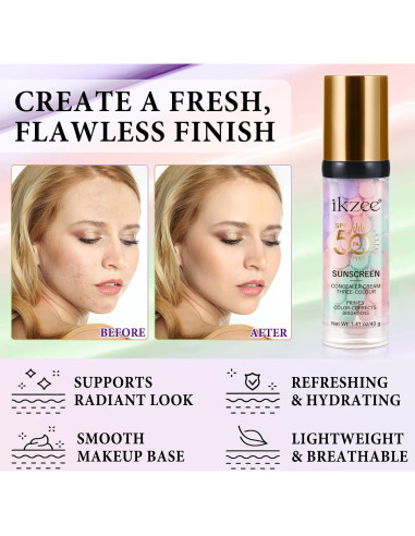 Primer Facial 3 en 1 SPF 50 Hidratante y Corrector de Color 40g