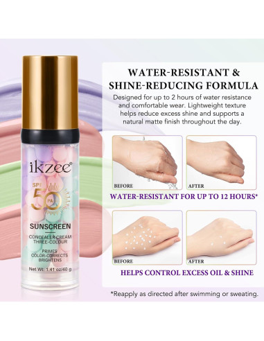 Primer Facial 3 en 1 SPF 50 Hidratante y Corrector de Color 40g